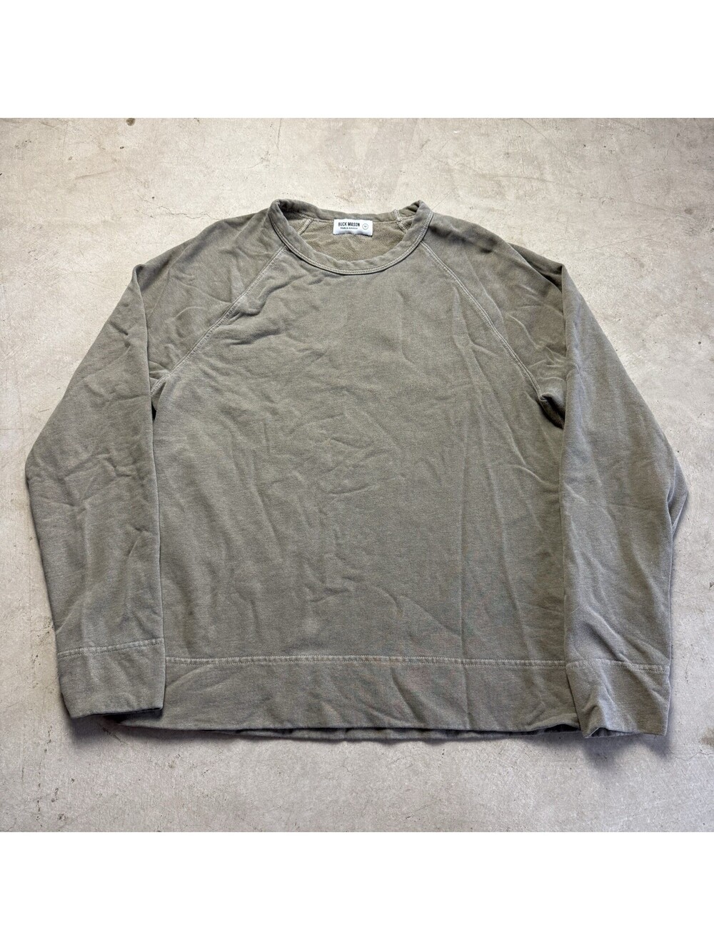 Buck Mason Men's M khaki Crew Neck Raglan Pullover Sweatshirt Cotton Knit